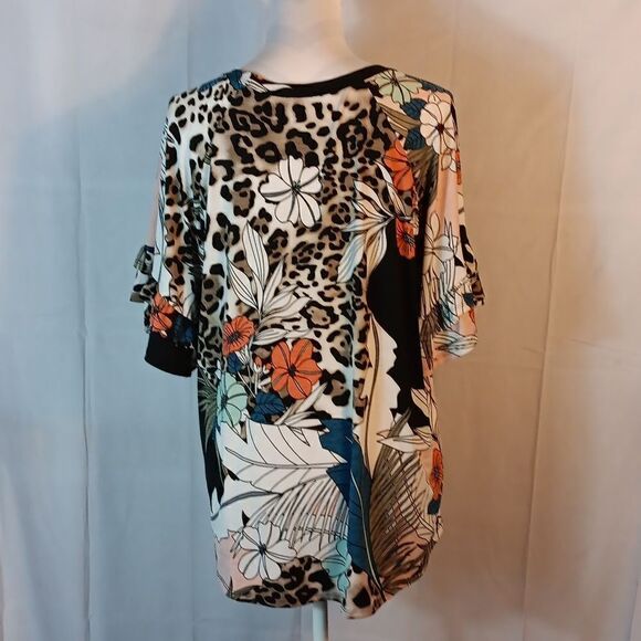 Lovely J Animal Print Floral Ruffle Sleeve Blouse - Picture 4 of 6